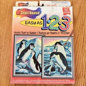 Vintage Craft House Acrylic Paint by Number Penguins Easy As 1-2-3 Set 01234 New